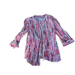 EUC JM Collection lightweight flowy button up bohemian colorful 3/4 sleeve sz 10